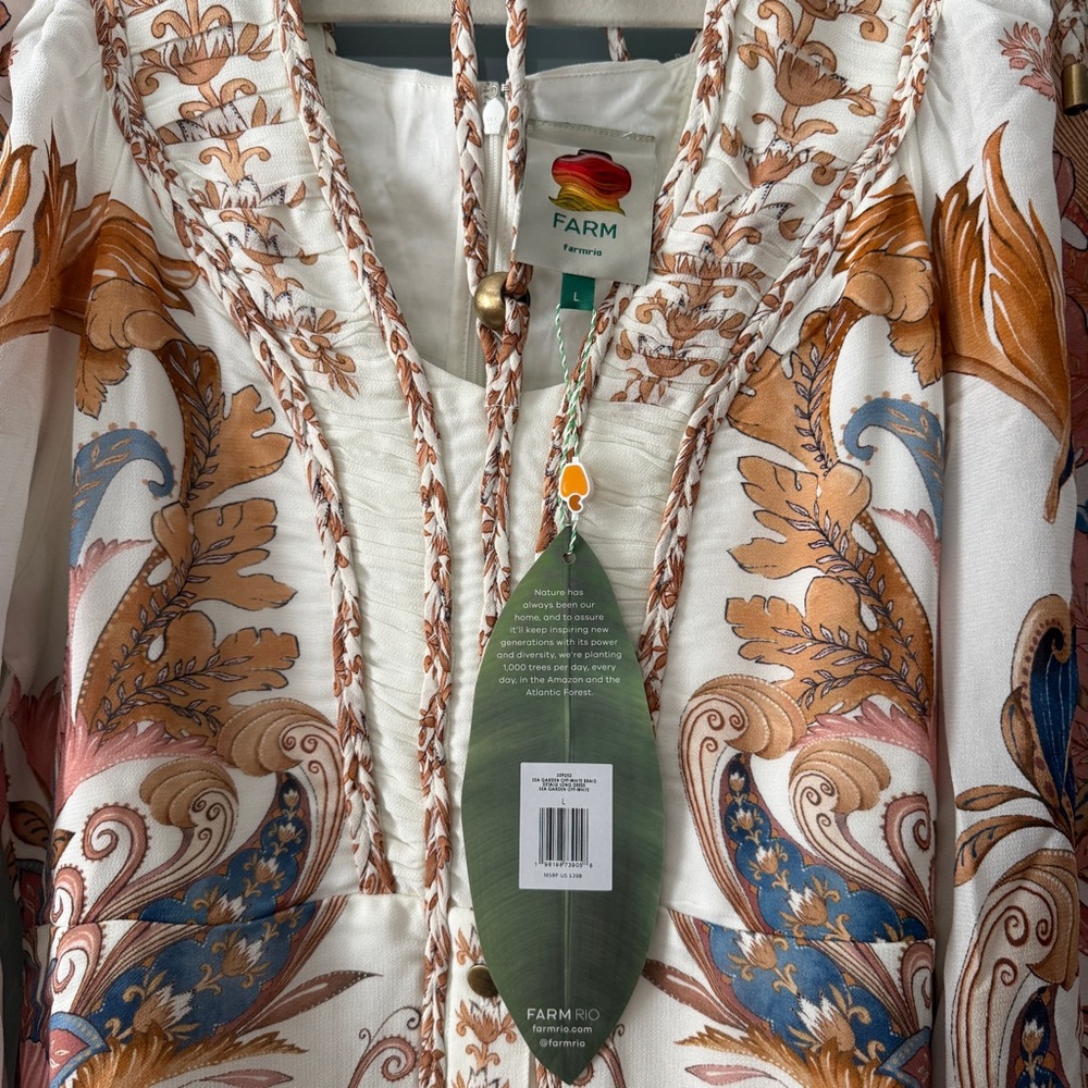 FARM RIO Off-White Sea Garden Ruffled Maxi Dress L - Picture 3 of 4
